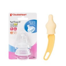 더블하트 SofTouch 모유실감 젖꼭지 M 2p + 젖꼭지 브러쉬 와이드, LL (9~15개월), 3세트