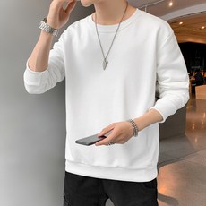 AOKADA 남성 봄 가을 루즈핏 라운드 무지 맨투맨 티셔츠