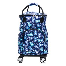 超輕量360度拉桿購物袋 後背包 多用途省力可拆卸購物包, 1個, 藍底小熊