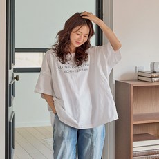 로로텐 레터링 오버핏 박스 반팔 티셔츠 면 라운드넥 여성 빅사이즈