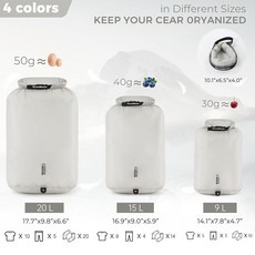 ScAND &ihome 초경량 드라이 백 휴대용 자루 9L & 15L 20L 내구성 있는 방수 세트 하이킹 캠핑 보트 타기 배낭여행 카약용 장비 건조 보관 가방 (3팩