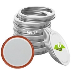 70mm/2.76인치 통조림 뚜껑 6개 링 포함 통조림 병용 일반 입구 스플릿 뚜껑 및 링 식품 등급 소재 일반 입구 병에 100% 적합 및 밀폐 (6링 + 뚜껑 6개), 6