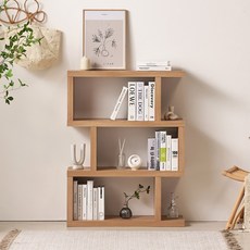 글래드 지그재그 디자인 책장 선반 오픈형 3단 낮은 책장 800, 화이트