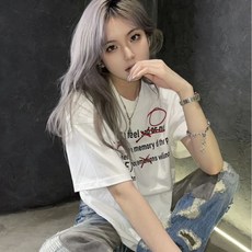 투니스 여성 라운드넥 프린팅 루즈핏 반소매 티셔츠