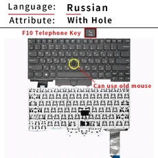 Lenovo Thinkpad E14 Gen2 용 교체 미국 러시아어 백라이트 키보드, 03 RU With Hole