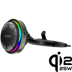 옵시디언 차량용 CD슬롯 QI2 e쿨링 핸드폰 고속 무선충전 거치대, CT-MW11PE+CT-H20, 블랙