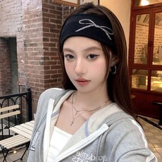 韓版針織蝴蝶結髮帶女小衆運動健身吸汗帶甜美百搭寬邊高彈力頭巾, 米色【蝴蝶結款】,均碼, 1個