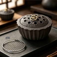 陶瓷蓮蓬鏤空盤香爐沉香薰爐檀香家用室內茶道檀香香爐盤託擺件, 1個