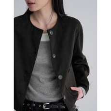 8 seconds 라운드넥 인조 스웨이드 아우터 - 블랙 235758