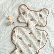 韓版嬰兒推車墊 純棉透氣刺繡坐墊, 1個, 四季款/小熊【38cm*70cm】