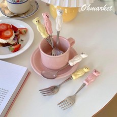 小熊不鏽鋼餐具 刀叉勺 不銹鋼西餐具 陶瓷餐具 西餐刀叉勺 不鏽鋼 湯匙 叉子 學生餐具, 1個, 奶油刀,奶黃