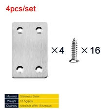 관절브라켓 Metal Flat Straight Brace 60X38Mm(2.4 X 1.5 Inch) 1mm Thickness Mending Fixing Corner, 02 4pcs-16 Scerws
