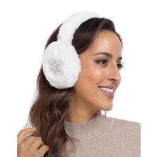 HDE 여성용 퍼지 인조 모피 귀마개 귀여운 접이식 겨울 이어 워머 라인스톤 참 조절 가능한 야외 이어 커버 화이트 눈송이 참 원사이즈 136037