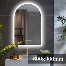 LUVODI 아치형 디지털 스마트 led 욕실 거울 조명 벽거울 600x900mm 무극조광 3색조정 김서림 방지 메모리성능 시간/온도/월일 요일 표시 미용실거울
