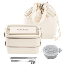 루몬 2단 스텐 도시락통 전자레인지 가방 세트, 1개, 베이지