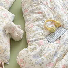 春日小清新 | A類嬰兒級雙層紗全棉四件套田園花卉被套牀單三件套, 慕荷【A類全棉雙層紗】