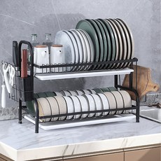 락키홈즈 다용도 식기건조대, 2단, 블랙