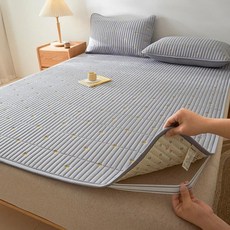 사계절용 원사 염색 워싱 코튼 매트리스 커버 진드기 방지 항균 통기성 프로텍터 내구성 있는 피티드 시, 14 90x200cm(35x79 in), 02 L-01