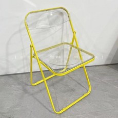 인더스트리얼 커피숍 투명 접이식 의자 세트 스테인리스 테이블, 기본구성, 1개, 옐로우 보강 접이식 의자 옐로우 프레임