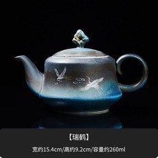 容山堂 星藍釉彩繪茶壺 陶瓷小號單壺家用泡茶器中式描金功夫茶具 J－, 陶瓷星藍泡茶壺-瑞鶴, 1個