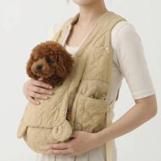 하루잡화 아기띠처럼 매는 앞가슴 밀착형 강아지 슬링백, 1개, 카키