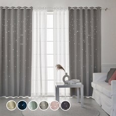 까르데코 디망쉬스타 대형 펀칭암막+코코체크레이스 커튼4장+커튼봉