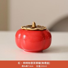 柿柿如意茶葉罐 密封陶瓷糖果罐, 紅 - 柿柿如意茶葉罐 無禮盒, 1個