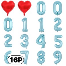 스마일파티 미니 소형 은박 숫자 번호 풍선 16P 하트 새해 생일 기념일, 1세트, 캔디블루16P