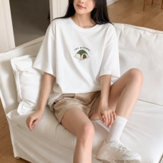 차르미콜 남녀공용 오버핏 반팔티 여름 캠핑 프린팅 티셔츠