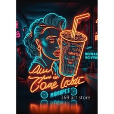 네온 스타일 음식 음료 햄버거 피자 아이스크림 커피 맥주 아트 포스터 캔버스 페인팅 벽 인쇄 사진 바 홈 데코, 40X50cm Unframed, 3