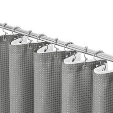 Gibelle 긴 샤워 커튼 182.9 x 198.1cm(72 78인치) 톨 와플 위브 텍스처 패브릭 커튼 욕실용 발수_167172, Z. 그레이 및 안감