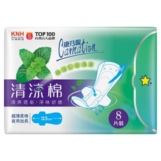 康乃馨 清涼棉 超薄柔棉 量多型 衛生棉, 夜用, 8片, 1個