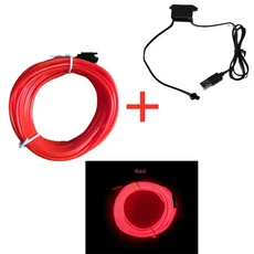 1M/3M/5M 자동차 실내 LED 장식 램프 EL 와이어 네온 스트립 DIY 유연한 분위기 조명 USB 파티, 01 Red, 02 3M