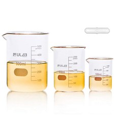ULAB 사이언티픽 로우폼 그리핀 유리 비커 세트 마그네틱 교반봉 포함 100ml 250ml 500ml 3가지 사이즈 붕규산 3.3개 인쇄된 그라데이션 UBG1004, Vol.1000ml with