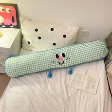 기숙사 베개 소녀 수면용 털이 있는 다리 받침대 침대 옆 베개 통기성 만화 침실 직사각형 옆으로 자는 긴 베개, 90厘米, 녹색 격자무늬 [안고 베개로 사용 가능]