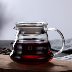 해피유통 핸드 드립 커피 필터 컵 세트 유리 필터 드리퍼 병 세트 나무 받침 클래식 디자인, 360ml 소형 구름 주전자