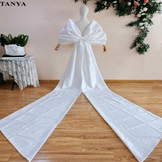 Taffeta 긴 활 망토 우아한 웨딩 숄 여성용 슬리브 액세서리 기차, 01 싱글 사이즈, 02 하얀색