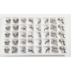 美甲合金鑽飾套組 珍珠寶石水晶大鑽混合 立體異形鑽 穿戴甲造型設計 堆鑽飾品盒裝, 1個, 銀灰款04【格子12*12mm】40顆, 合金鑽飾