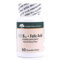 GENESTRA BRANDS 維生素B12+葉酸櫻桃咀嚼片, 60顆, 1罐