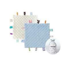 해외 CREVENT Tag Security 아기용 담요 남아용 부드럽고 작은 러비 아기 이불 감각 생일 베이비 샤워를 위한 훌륭한 선물 25.4 x 25.4cm10 10인치 8, .0003.Blue + Ivory Tag.