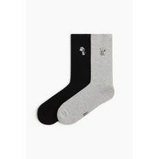 국내백화점 H&M 가디건 브랜드관 양말 2켤레 세트 그레이 멜란지/스누피 1293189016 커플 사무실 (BK파우치 증정)