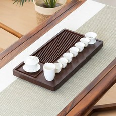 차트레이 다도차판 전통 퇴수기 디자인 60x32 보이차 녹차, AA. 흑단색 60x32x3.5 가공 백자 6잔