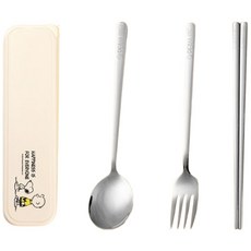 Snoopy 史努比餐具 304不鏽鋼筷子湯匙叉子四件式套裝 學生便攜餐具, 史努比餐具組四件組, 1個, 史努比餐具組四件組