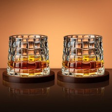 高檔輕奢水晶玻璃杯 威士忌酒杯 套裝 創意旋轉不倒翁洋酒啤酒杯 調酒玻璃杯 家用玻璃杯組合 餐廳用水杯, 旋轉竹藤款280ml*2【帶底座】, 1個