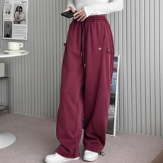 여성 와이드 팬츠 오버핏 밴딩 스트랩 롱