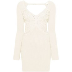 블루마린 버터플라이 자수 골지 미디 드레스