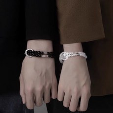 낸스 1+1 흑요석 묘안석 커플 팔찌 천연 원석 남녀공용 우정 선물 세트