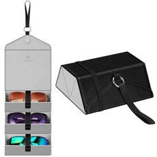 Fintie 3개의 슬롯이 있는 선글라스 오거나이저 케이스 여행용 안경 케이스 보관 접이식 안경 홀더 박스 여성 남성용 블랙 블랙.