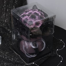 紫色永生花盒，浪漫保鮮花藝，精緻禮盒包裝，居家裝飾擺件, 紫黑色