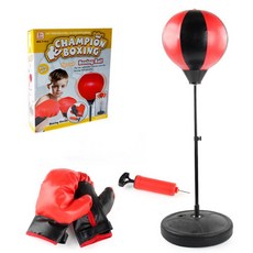 24H出貨兒童拳擊球 情緒發泄球 可升降 沙袋健身體能訓練不倒翁立式訓練器材 SV61324, 黑紅色（適合3-8歲,配件全配）